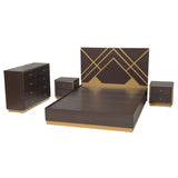 Arcelia Contemporary Glam and Luxe Two-Tone Dark Brown and Gold Finished Wood Queen Size 4-Piece Bedroom Set