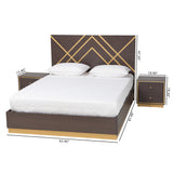 Arcelia Contemporary Glam and Luxe Two-Tone Dark Brown and Gold Finished Wood Queen Size 3-Piece Bedroom Set