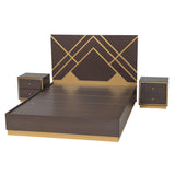 Arcelia Contemporary Glam and Luxe Two-Tone Dark Brown and Gold Finished Wood Queen Size 3-Piece Bedroom Set