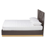 Baxton Studio Arcelia Contemporary Glam and Luxe Two-Tone Dark Brown and Gold Finished Wood Queen Size Platform Bed