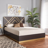 Baxton Studio Arcelia Contemporary Glam and Luxe Two-Tone Dark Brown and Gold Finished Wood Queen Size Platform Bed