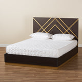 Baxton Studio Arcelia Contemporary Glam and Luxe Two-Tone Dark Brown and Gold Finished Wood Queen Size Platform Bed