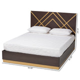 Baxton Studio Arcelia Contemporary Glam and Luxe Two-Tone Dark Brown and Gold Finished Wood Queen Size Platform Bed