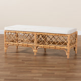 Baxton Studio Orchard Modern Bohemian White Fabric Upholstered and Natural Brown Rattan Bench