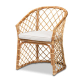 Orchard Modern Bohemian White Fabric Upholstered and Natural Brown Rattan Dining Chair
