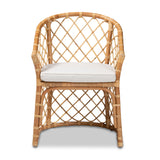 Baxton Studio Orchard Modern Bohemian White Fabric Upholstered and Natural Brown Rattan Dining Chair
