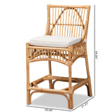 Baxton Studio Rose Modern Bohemian White Fabric Upholstered and Natural Brown Rattan Counter Stool