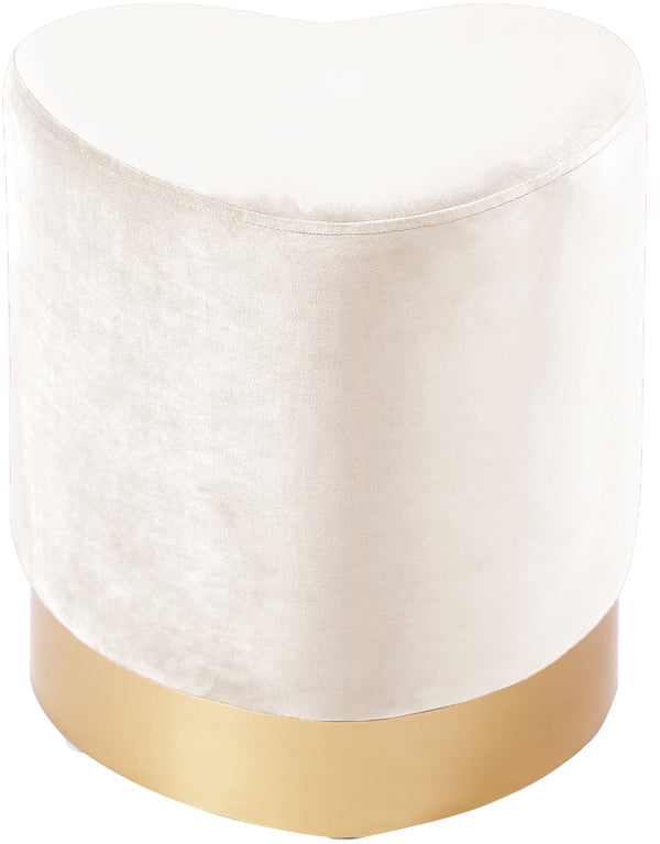 Heart Velvet / Engineered Wood / Stainless Steel / Foam Contemporary Cream Velvet Ottoman/Stool - 15" W x 15" D x 16.5" H