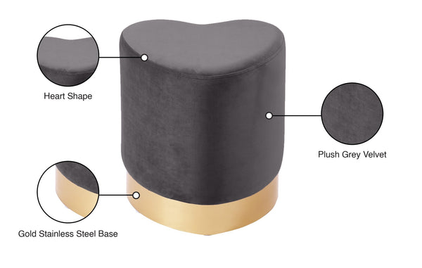 Heart Velvet / Engineered Wood / Stainless Steel / Foam Contemporary Grey Velvet Ottoman/Stool - 15" W x 15" D x 16.5" H