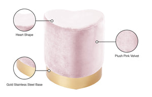 Heart Velvet / Engineered Wood / Stainless Steel / Foam Contemporary Pink Velvet Ottoman/Stool - 15" W x 15" D x 16.5" H