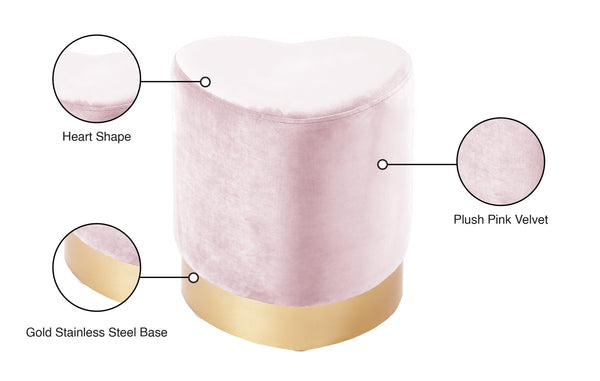 Heart Velvet / Engineered Wood / Stainless Steel / Foam Contemporary Pink Velvet Ottoman/Stool - 15" W x 15" D x 16.5" H