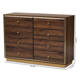 Baxton Studio Cormac Modern and Contemporary Walnut Brown Finished Wood and Gold Metal 8-Drawer Dresser