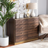 Baxton Studio Cormac Modern and Contemporary Walnut Brown Finished Wood and Gold Metal 8-Drawer Dresser