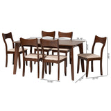 Baxton Studio Adreana Mid-Century Modern Cream Fabric and Dark Brown Finished Wood 7-Piece Dining Set