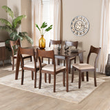 Baxton Studio Adreana Mid-Century Modern Cream Fabric and Dark Brown Finished Wood 7-Piece Dining Set