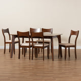 Baxton Studio Adreana Mid-Century Modern Cream Fabric and Dark Brown Finished Wood 7-Piece Dining Set