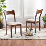 Baxton Studio Adreana Mid-Century Modern Cream Fabric and Dark Brown Finished Wood 2-Piece Dining Chair Set