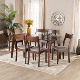 Baxton Studio Adreana Mid-Century Modern Warm Grey Fabric and Dark Brown Finished Wood 7-Piece Dining Set