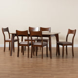 Baxton Studio Adreana Mid-Century Modern Warm Grey Fabric and Dark Brown Finished Wood 7-Piece Dining Set