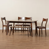 Baxton Studio Adreana Mid-Century Modern Warm Grey Fabric and Dark Brown Finished Wood 6-Piece Dining Set