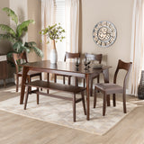 Baxton Studio Adreana Mid-Century Modern Warm Grey Fabric and Dark Brown Finished Wood 6-Piece Dining Set