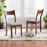 Baxton Studio Adreana Mid-Century Modern Warm Grey Fabric and Dark Brown Finished Wood 2-Piece Dining Chair Set