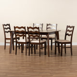 Baxton Studio Amara Mid-Century Modern Cream Fabric and Dark Brown Finished Wood 7-Piece Dining Set