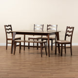 Baxton Studio Amara Mid-Century Modern Cream Fabric and Dark Brown Finished Wood 6-Piece Dining Set