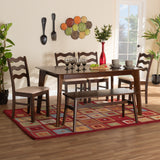 Baxton Studio Amara Mid-Century Modern Cream Fabric and Dark Brown Finished Wood 6-Piece Dining Set