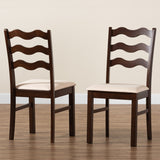 Baxton Studio Amara Mid-Century Modern Cream Fabric and Dark Brown Finished Wood 2-Piece Dining Chair Set