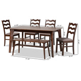 Baxton Studio Amara Mid-Century Modern Warm Grey Fabric and Dark Brown Finished Wood 6-Piece Dining Set