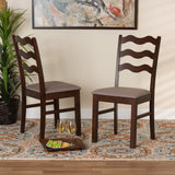 Baxton Studio Amara Mid-Century Modern Warm Grey Fabric and Dark Brown Finished Wood 2-Piece Dining Chair Set