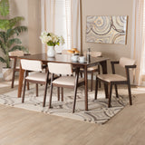 Baxton Studio Althea Mid-Century Modern Transitional Cream Fabric and Dark Brown Finished Wood 7-Piece Dining Set