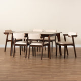 Baxton Studio Althea Mid-Century Modern Transitional Cream Fabric and Dark Brown Finished Wood 7-Piece Dining Set