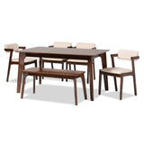 Althea Mid-Century Modern Transitional Fabric and Dark Brown Finished Wood Dining Set