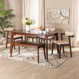 Baxton Studio Althea Mid-Century Modern Transitional Cream Fabric and Dark Brown Finished Wood 6-Piece Dining Set