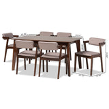 Baxton Studio Althea Mid-Century Modern Transitional Warm Grey Fabric and Dark Brown Finished Wood 7-Piece Dining Set