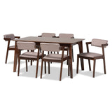 Baxton Studio Althea Mid-Century Modern Transitional Warm Grey Fabric and Dark Brown Finished Wood 7-Piece Dining Set