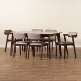 Baxton Studio Althea Mid-Century Modern Transitional Warm Grey Fabric and Dark Brown Finished Wood 7-Piece Dining Set