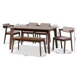 Baxton Studio Althea Mid-Century Modern Transitional Warm Grey Fabric and Dark Brown Finished Wood 6-Piece Dining Set