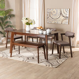 Baxton Studio Althea Mid-Century Modern Transitional Warm Grey Fabric and Dark Brown Finished Wood 6-Piece Dining Set