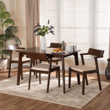 Baxton Studio Berenice Mid-Century Modern Transitional Cream Fabric and Dark Brown Finished Wood 5-Piece Dining Set