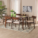 Baxton Studio Berenice Mid-Century Modern Transitional Cream Fabric and Dark Brown Finished Wood 7-Piece Dining Set