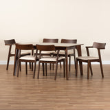 Baxton Studio Berenice Mid-Century Modern Transitional Cream Fabric and Dark Brown Finished Wood 7-Piece Dining Set