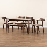 Baxton Studio Berenice Mid-Century Modern Transitional Cream Fabric and Dark Brown Finished Wood 6-Piece Dining Set