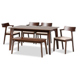 Berenice Mid-Century Modern Transitional Fabric and Dark Brown Finished Wood Dining Set