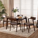 Baxton Studio Berenice Mid-Century Modern Transitional Warm Grey Fabric and Dark Brown Finished Wood 5-Piece Dining Set