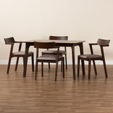 Baxton Studio Berenice Mid-Century Modern Transitional Warm Grey Fabric and Dark Brown Finished Wood 5-Piece Dining Set