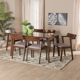 Baxton Studio Berenice Mid-Century Modern Transitional Warm Grey Fabric and Dark Brown Finished Wood 7-Piece Dining Set