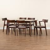 Baxton Studio Berenice Mid-Century Modern Transitional Warm Grey Fabric and Dark Brown Finished Wood 7-Piece Dining Set